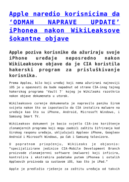 iPhonea nakon WikiLeaksove &scaron;okantne objave