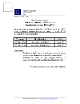 MENADZMENT ANIMACIJA (studijski program: TURIZAM) Vrijeme