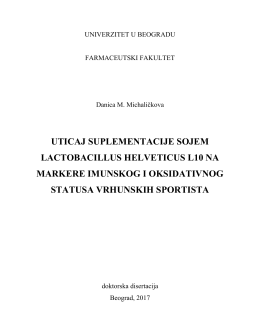 uticaj suplementacije sojem lactobacillus helveticus l10 na