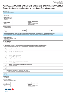 Nalog za izdavanje bankarske garancije za korisnika u