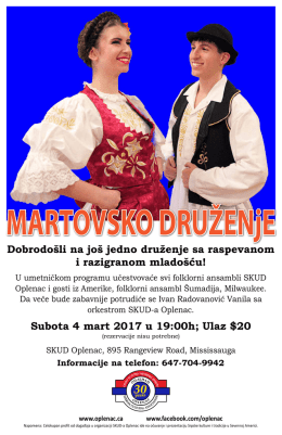 Dobrodošli na još jedno druženje sa raspevanom i razigranom