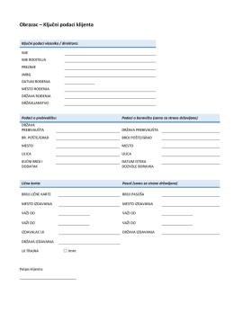 Obrazac &ndash; Ključni podaci klijenta