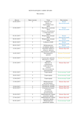МЕЂУНАРОДНО ЈАВНО ПРАВО Предавања Датум Број часова