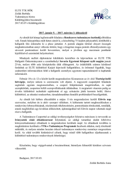 Tudományos biztos beszámolója