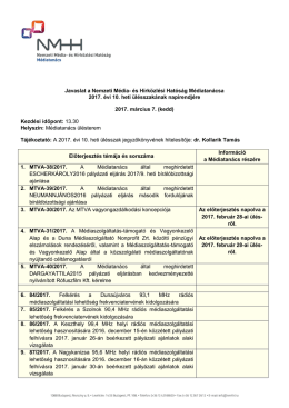 A Médiatanács 2017. évi 10. heti ülésszakának napirendje