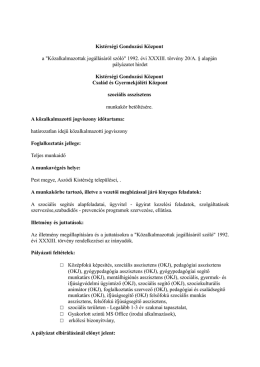 szociális asszisztens munkakör betöltésére pályázat