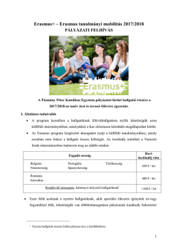 Erasmus tanulmányi mobilitás 2017/2018
