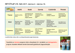 HETI &Eacute;TLAP (10. h&eacute;t) 2017. m&aacute;rcius 6 &ndash; m&aacute;rcius 10. H&eacute;tfő Kedd
