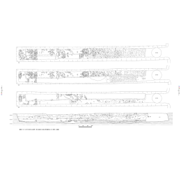 圖面 10. N157W853m區間 南北道路와 道路 西便建物址 및 東西 土層圖
