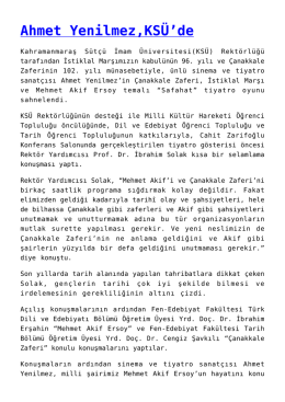 Ahmet Yenilmez,KS&Uuml;`de