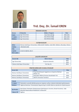 Yrd. Do&ccedil;. Dr. İsmail EREN - Gıda M&uuml;hendisliği
