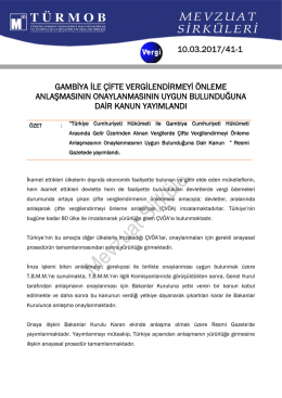 Gambiya ile Çifte Vergilendirmeyi Önleme Anlaşmasının