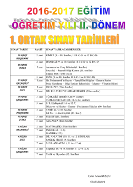 2016/2017 Eğitim Öğretim Yılı 2. Dönem Ortak Sınav Tarihleri