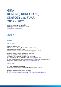 Mart 2017 Gıda etkinlik takvimimiz için tıklayınız.