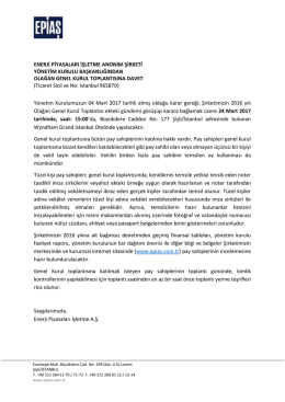 Olağan Genel Kurul Toplantısı Davet Metni