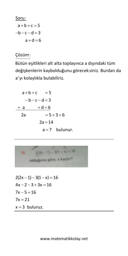 1. Dereceden Denklemler