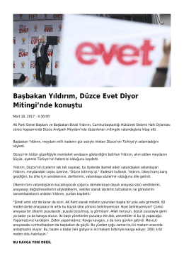 Başbakan Yıldırım, Düzce Evet Diyor Mitingi`nde konuştu
