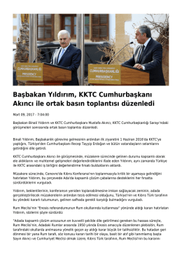Başbakan Yıldırım, KKTC Cumhurbaşkanı Akıncı ile ortak