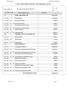 Bütçe Giderlerinin Fonksiyonel Sınıflandırılması Tablosu