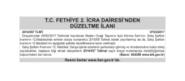 tc fethiye 2. icra dairesi`nden düzeltme ilanı