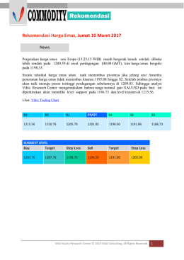 Rekomendasi Harga Emas, Jumat 10 Maret 2017