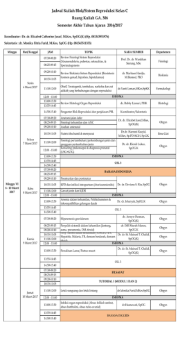 Jadwal Kuliah Blok/Sistem Reproduksi Kelas C Ruang Kuliah GA