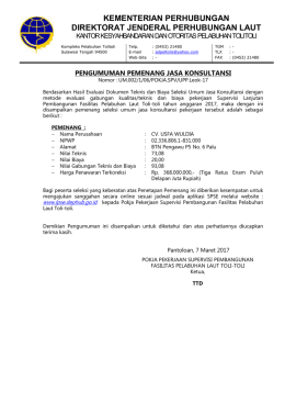 PENGUMUMAN PEMENANG SUPERVISI TOLI TOLI