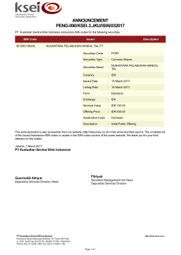 ANNOUNCEMENT PENG-090/KSEI.3.JKU/ISIN/032017