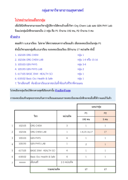 โปรดอ่านก่อนเลือกกลุ่ม กลุ่มสาขาวิชาสาธารณส