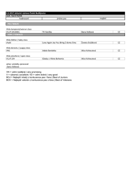 hodnocení jméno psa třída šampionů/winner class V1,VT,OV,BIG1