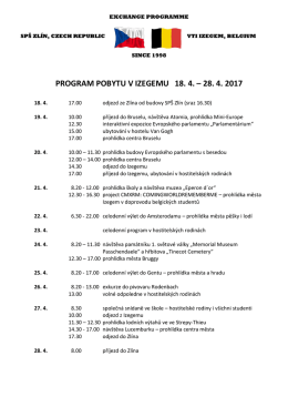 PROGRAM POBYTU V IZEGEMU 18. 4. &ndash; 28. 4. 2017