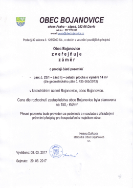 zveřejňuje zámér
