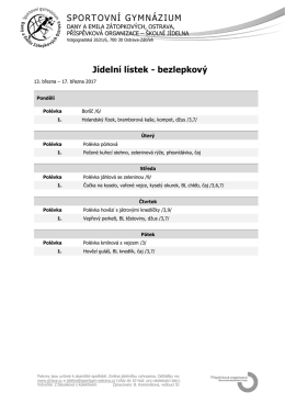 SPORTOVNÍ GYMNÁZIUM Jídelní lístek