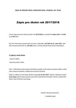 Zápis pro školní rok 2017/2018