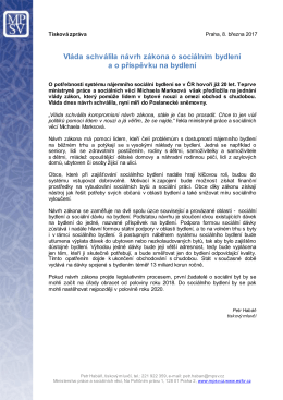Vl&aacute;da schv&aacute;lila n&aacute;vrh z&aacute;kona o soci&aacute;ln&iacute;m bydlen&iacute; a o př&iacute;spěvku na