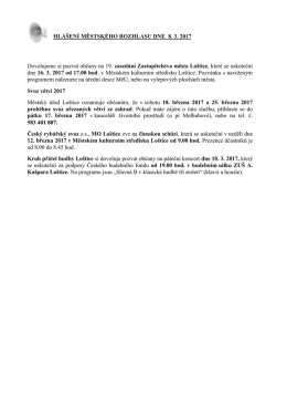 HLÁŠENÍ MĚSTSKÉHO ROZHLASU DNE 8. 3. 2017 Dovolujeme si