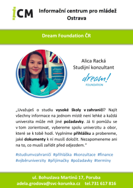 Dream Foundation ČR Alica Racká Studijní konzultant