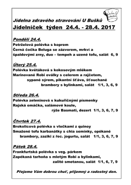 Jídelníček týden 6.3. - 10.3. 2017 - Pí centrum, Radostný život Hranice