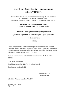 zveřejnění záměru pronájmu nemovitosti