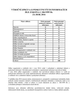 VÝROČNÍ ZPRÁVA O POSKYTNUTÝCH INFORMACÍCH DLE