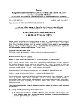 8.3.2017 Oznámení o vyhlášení výběrového řízení na služební místo