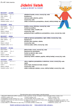 J&iacute;deln&iacute;ček 6.3. - 10.3. 2017