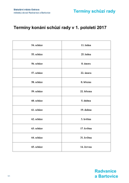 Termíny schůzí rady městského obvodu I. pololetí 2017