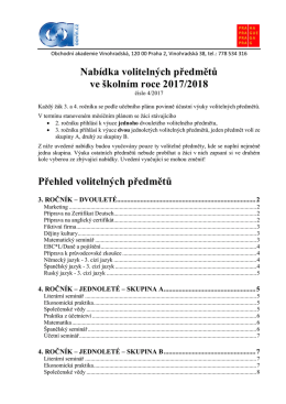 Nab&iacute;dka voliteln&yacute;ch předmětů ve &scaron;koln&iacute;m roce 2017/2018 Přehled