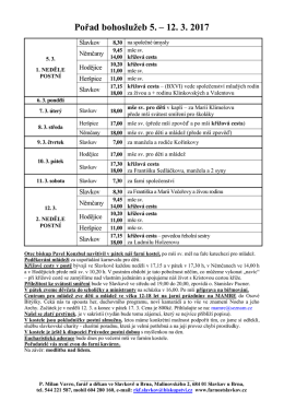 Týdenní pořad bohoslužeb a akcí - Římskokatolická farnost Slavkov