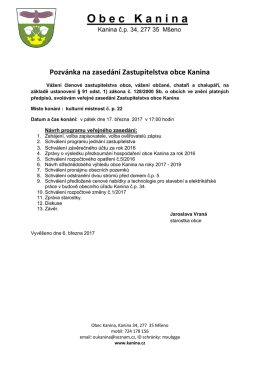 Pozvánka na zasedání Zastupitelstva obce Kanina