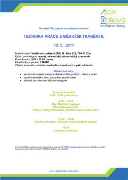 TECHNIKA PRÁCE S MĚKKÝMI TKÁNĚMI II. 13. 5. 2017