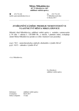 Zveřejnění záměru prodeje nemovitostí