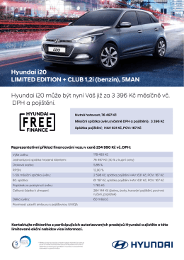 Hyundai i20 může být nyní Váš již za 3 396 Kč měsíčně vč. DPH a