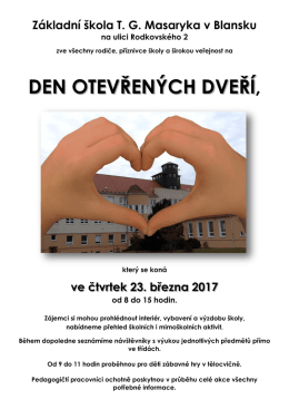 Pozvánka na Den otevřených dveří ve čtvrtek 23. března 2017